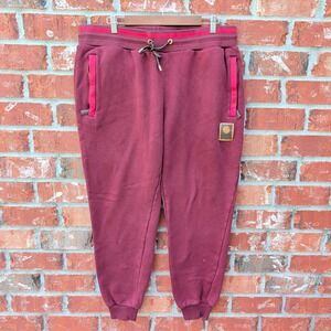 Cookies Jogger Sweatpants Mens 2XL Burgundy Plaid Trim Fleece Streetwear Pockets